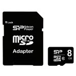 Флеш-карта Silicon Power microSDHC (8Gb, microSD, Class 10, SD-адаптер)