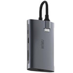USB-хаб WIWU Alpha Hub 8-in-1 универсальный (USB-C, 3 x USB 3.0, USB-C вход, HDMI, microSD/SD, Ethernet, темно-серый)