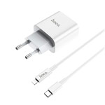 Зарядное устройство Hoco Intelligent Charger C76A универсальное (сетевое, 18W, PD 3.0, USB-C-Lightning-кабель, белое)