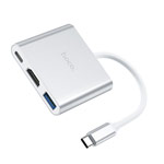 USB-хаб hoco Type-C to HDMI Adapter HB14 универсальный (USB-C, USB 3.0, HDMI, USB-C PD 2.0, серебристый)