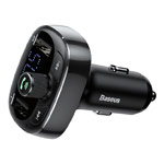 Зарядное устройство Baseus T-typed Bluetooth Charger универсальное (автомобильное, 3.4A, 2xUSB, FM-модулятор, черное)