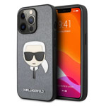 Чехол Karl Lagerfeld Saffiano Karl's Head для Apple iPhone 13 pro (серебристый, кожаный)