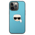 Чехол Karl Lagerfeld Leather Karl's Head для Apple iPhone 13 pro max (голубой, кожаный)