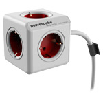 Удлинитель электрический Allocacoc PowerCube Extended (220В, 3 м, 5 розеток, белый/красный)