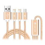 USB-кабель Devia Lightning 3-in-1 Cable универсальный (Lightning, microUSB, USB Type C, 1.2 метра, золотистый)