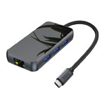 USB-хаб hoco 6-in-1 Adapter HB16 универсальный (USB-C, 3 x USB 3.0, HDMI, Ethernet, USB-C PD 2.0, черный)